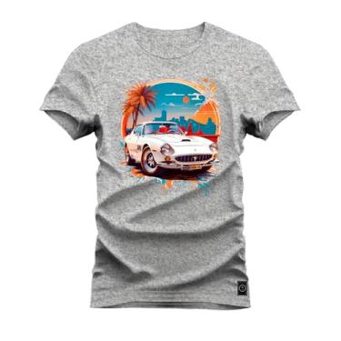 Imagem de Camiseta Plus Size Agodão T-Shirt Unissex Premium Macia Estampada Carro Paisagem Cinza G4