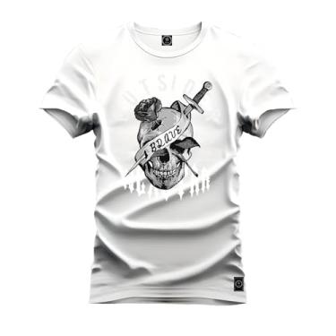 Imagem de Camiseta Plus Size T-Shirt Confortável Estampada Ousider Caveira Branco G3