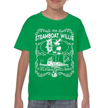 Imagem de Camiseta juvenil clássica Steamboat Willie 1928 It All Started with a Mouse Cute Vintage Cartoon Retro Steam Boat Kids, Verde, GG