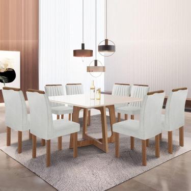 Imagem de Conjunto Mesa Arizona 135cm com 8 Cadeiras Arizona Tampo Slim Plus com Vidro Chocolate/Off White/Boucle Gelo