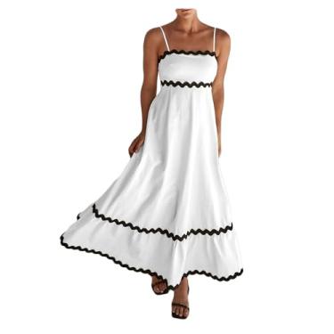 Imagem de Bestgift Vestido rodado superdimensionado com corpete elegante de renda de cor sólida, Branco 3, GG