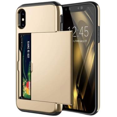 Imagem de Business Cases For iPhone 14 13 Pro Max 12 11 X XS XR Slide Armor Wallet Card Slots Cover for iPhone 7 8 Plus 6 6s 5S SE 2022,Gold,For iPhone 12 (6.1)