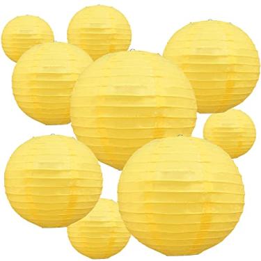 Imagem de BEISHIDA Lanternas de papel redondas amarelas decorativas para pendurar, lanternas de papel chinesas japonesas para aniversário, casamento, bebê, chá de panela, decoração de casa, festa (10 unidades)