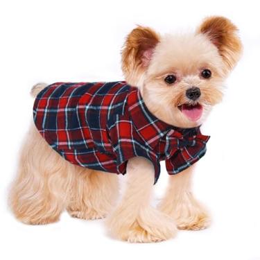 Imagem de Roupas de camisa para animais de estimação para cães e gatos, camisas polo de algodão xadrez adoráveis camisetas casuais para animais de estimação (pequeno, vermelho e azul)