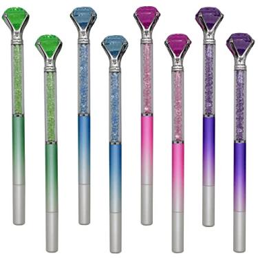 Imagem de Maydahui 12 canetas esferográficas coloridas de gel de cristal de areia movediça com strass e tinta preta para escola, escritório, festa de casamento