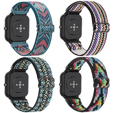 Imagem de Lzwldan Pacote com 4 pulseiras de relógio de nylon elástico compatíveis com Amazfit GTS/GTS 2/GTS 2 mini/GTS 2e/GTS 3/GTS 4/GTS 4 mini, pulseiras macias de 20 mm para Amazfit Bip 5/Bip/Bip U Pro/Bip