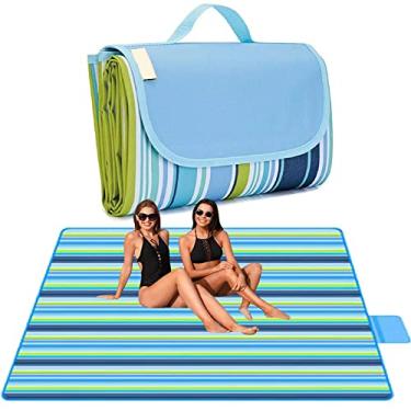 Imagem de Lchkrep Cobertor de piquenique, cobertor de praia, 203 cm x 152 cm, grande, à prova de areia, impermeável, acampamento, portátil, para viagem, tapete para brincar ao ar livre, interior, família, praia