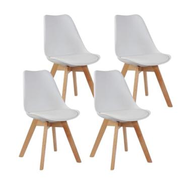 Imagem de Kit com 4 Cadeiras Leda Saarinen Wood - Charles Eames com Almofada - Base Madeira Clara - Sala de Jantar, Cozinha, Escritório (Branco)