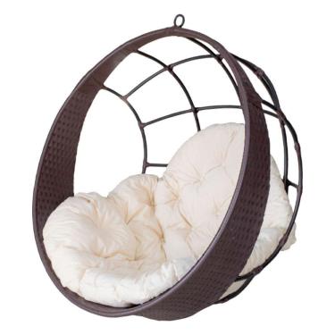 Imagem de Cadeira Balanço Ninho Suspenso De Fibra C- Almofada Impermeável Tabaco C- Branco Gelo