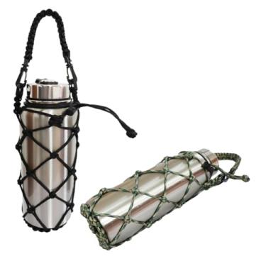Imagem de CigyYogy Suporte para garrafa de água Paracord para garrafa de água Hydro Flask recipiente 12 18 24 32 1,134 g aço inoxidável ou plástico garrafa isolada - Pacote com 2 (preto, camuflado)