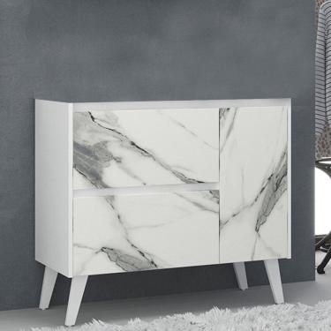 Imagem de Gabinete de Banheiro 90cm sem Cuba Ref 910 Branco/Thassos