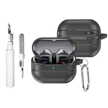Imagem de [3 em 1] Capa de fibra de carbono TSVSXS compatível com Samsung Galaxy Buds3/Galaxy Buds3 Pro (2024) com kit de limpeza e chaveiro, capa protetora militar à prova de choque para mulheres e homens