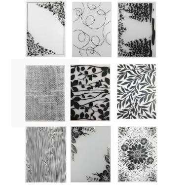 Imagem de 9 pastas de plástico em relevo para fazer cartões, máquina de gravação, molde de papel, estêncil, folha de flor, pasta de gravação para álbum de fotos, decoração de artesanato, 10,4 x 14,7 cm