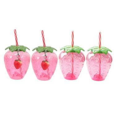 Imagem de 4pcs copo de morango copos de bebida copos de morango tiki bar canecas copos de coquetel crianças copos de palha copos de água copos de vinho de plástico lembrancinhas para crianças bonitos copo de ch