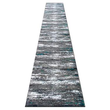 Imagem de Masada Rugs, Stephanie Collection Tapete de área moderno design contemporâneo 1102 cinza branco preto turquesa (81 cm x 40 cm 5 polegadas) longo corredor