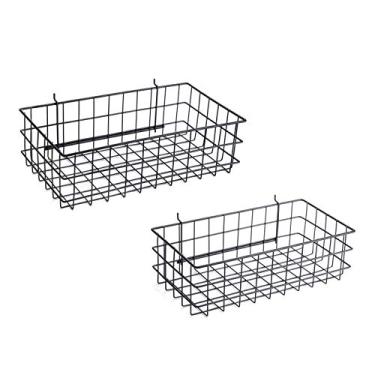 Imagem de RightArrange Conjunto de 2 cestas de Pegboard – GG + Cesta de Tamanho Grande, Preta – Ganchos para Qualquer Placa de Peg – Organizar Ferramentas, Bancada de Trabalho, Acessórios, Armazenamento de