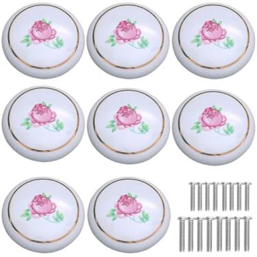 Imagem de Tverghvad Puxadores de gaveta de cerâmica pintados à mão, [pacote com 8] puxadores e puxadores redondos de flor de rosa vintage, puxadores de móveis de cozinha para cômoda/armário/guarda-roupa/armário