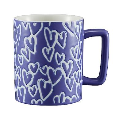 Imagem de Xícara de café de porcelana de 400 ml, caneca de leite de cerâmica grande xícara de chá, caneca de barriga de grande capacidade com design de padrão em forma de coração, uso para latte, cappuccino,