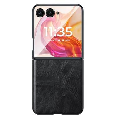 Imagem de LTLMYDAM Capa de luxo para Moto Razr 50Ultra/50, capa de couro genuíno de cera de óleo, feita à mão, fina, bordas elevadas, preta, 50Ultra