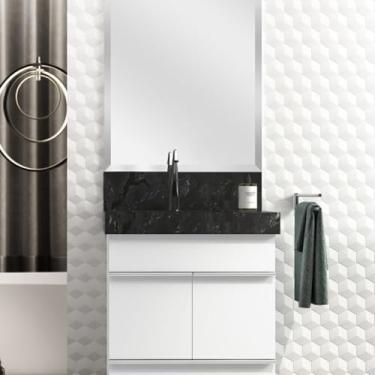 Imagem de Kit 2 Cubas Esculpidas em Porcelanato Slim para Banheiro 60cm Black