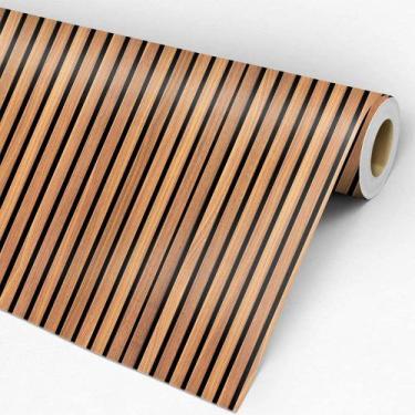 Imagem de Papel De Parede Madeira Ripada com Preto 2,50m  lavável Para Sala Quar