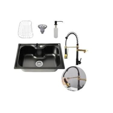 Imagem de Kit Cuba Cozinha Gourmet Aço Inox E Torneira 2 Saídas - Brinovar