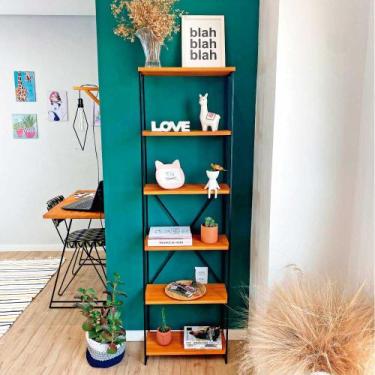 Imagem de Estante Torre Industrial de Ferro e Madeira Slim 6 Prateleiras Carvalh