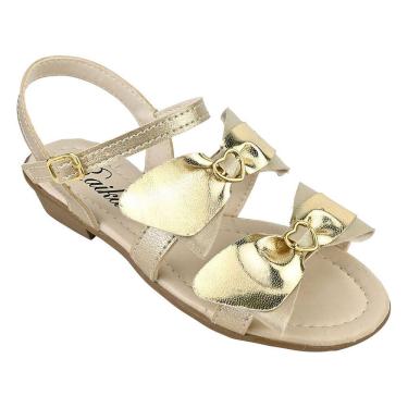 Imagem de Sandália de Salto Infantil Menina Salomé Tiras Com Laços Dourado
