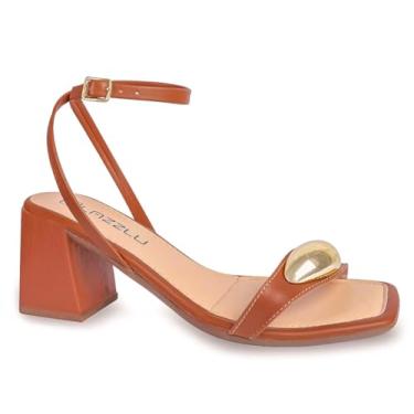 Imagem de Sandália Feminina Salto Quadrado Bloco Grosso Baixo Confortável Festa (Caramelo, BR, Adulto, Numérico, 34)