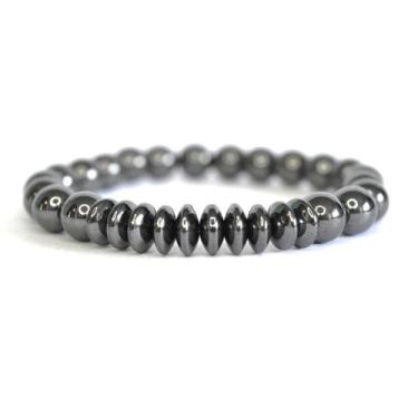 Imagem de Pulseira de Pedra Disco de Hematita 8mm - Vorax Acessórios, PP - 16cm 