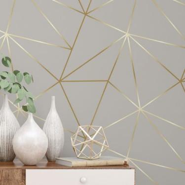 Imagem de Papel De Parede Adesivo Geométrico Quarto Casal e Sala Fendi Fio Gold 