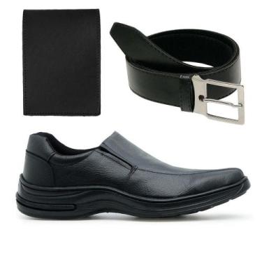 Imagem de Kit Sapato Social Masculino Couro Legitimo Ortopédico Macio Sola Costu