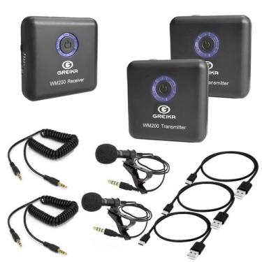 Imagem de Microfone De Lapela Duplo Sem Fio Ultra-compacto Para Celulares E Câme