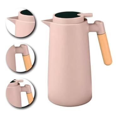 Imagem de Garrafa Térmica Termometro Digital 1L Café Chá Com Cabo Madeira - Orig