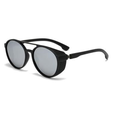 Imagem de Óculos de sol de Steampunk Masculino Prata Design Retrô Redondo Vintage Uv400