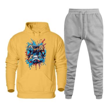 Imagem de Conjunto Moletom Flanelado Kit Blusa e Calça Confortavel Estampa Colorida Canguru Esportivo Macio