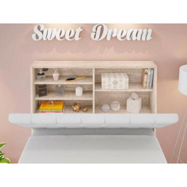 Imagem de Cabeceira Box Solteiro Isis Amarula com Capitonê Branco - Mais de Casa