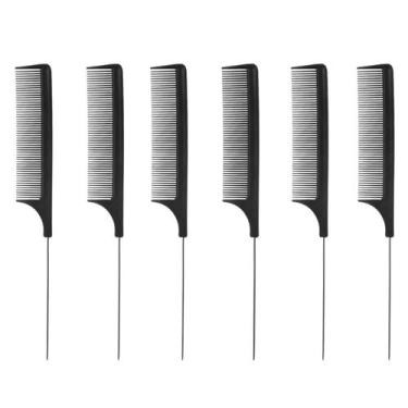 Imagem de Kit 6 Pente Dentes Finos Com Cabo Metálico Separador de Mechas Profiss