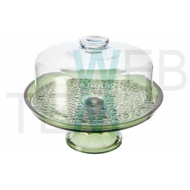 Imagem de Boleira de Vidro com Pé e Tampa Petit Poa 28cm Verde Vitazza Prato par