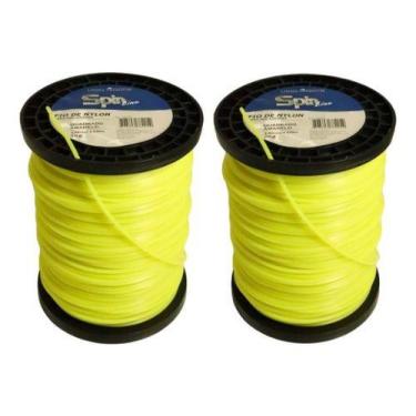 Imagem de 02 Bobina Fio Nylon Roçadeira 3mm Quadrado 2kg 226 Mts Spin, Amarelo
