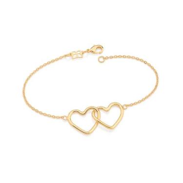 Imagem de Pulseira rommanel banhado ouro 18k feminina 2 coração entrelaçados 19c