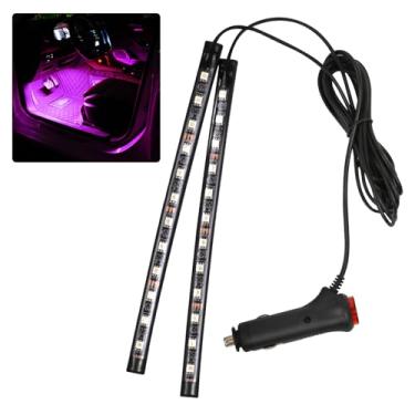 Imagem de Ongfuwu Fita de LED para carro, 12 V 24 luzes LED para atmosfera interior sob o painel, lâmpada decorativa interior automotiva com plugue adaptador de cigarro (rosa, roxo, acendedor)