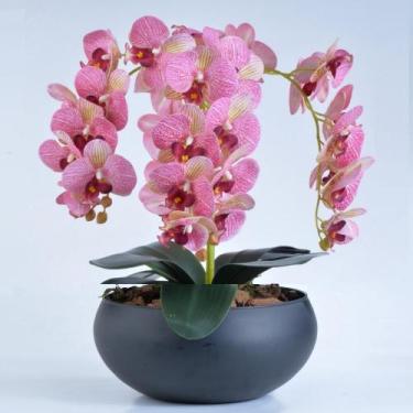 Imagem de Arranjo de Orquídeas Artificiais Rosa em Vaso Preto Fosco - Vila das F