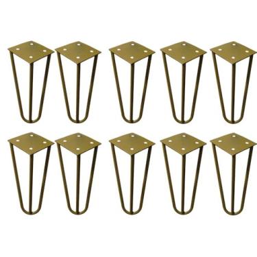 Imagem de Kit 10 Pés de Metal 15 CM Hairpin Legs Mesas de Centro Puffs Dourado G41