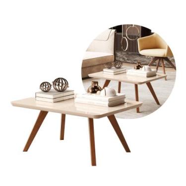 Imagem de Mesa Centro Pequena Retangular Estilo Moderno Madeira Preta Off White 