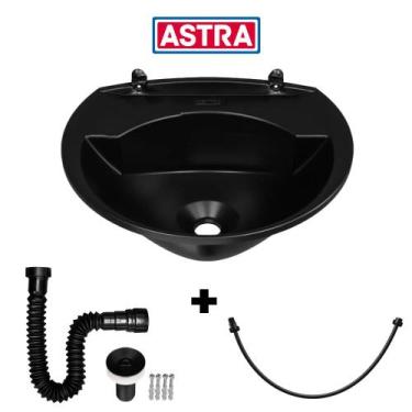 Imagem de Pia de Plástico 4L Preta com Sifão Sanfonado e Engate Flexível 40 cm N