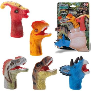 Imagem de Fantoche de mao cabeca dinossauro dinopark dedoche colors 5 pecas na c