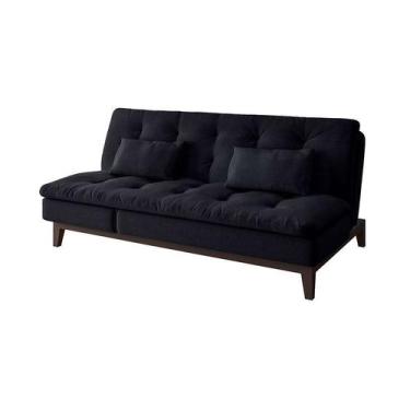 Imagem de Sofá-Cama Casal 3 Lugares Amanda II Suede com Almofadas Preto - Modern