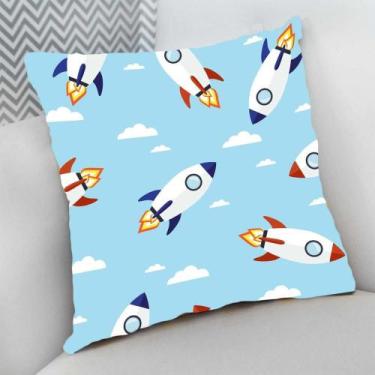 Imagem de Almofada Decorativa Cheia c/ Zíper 40x40 Infantil Bebê Foguetes - Delu