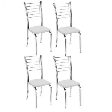 Imagem de Kit 4 Cadeiras de Jantar Lara cromada para cozinha Assento sintético b